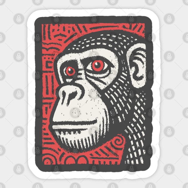 Chimpanzee Portrait | Primal Linocut Graphic Sticker by TuncGK